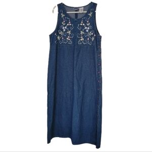 Erika and Co. Denim Embroidered Floral Small Cotton Women's Modest Dress Prarie